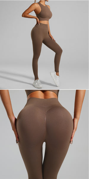 A woman figure, wearing a Brown Tight-Fitting Yoga Set wear