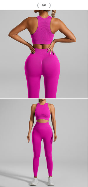 A woman figure, wearing a Purple Tight-Fitting Yoga Set wear