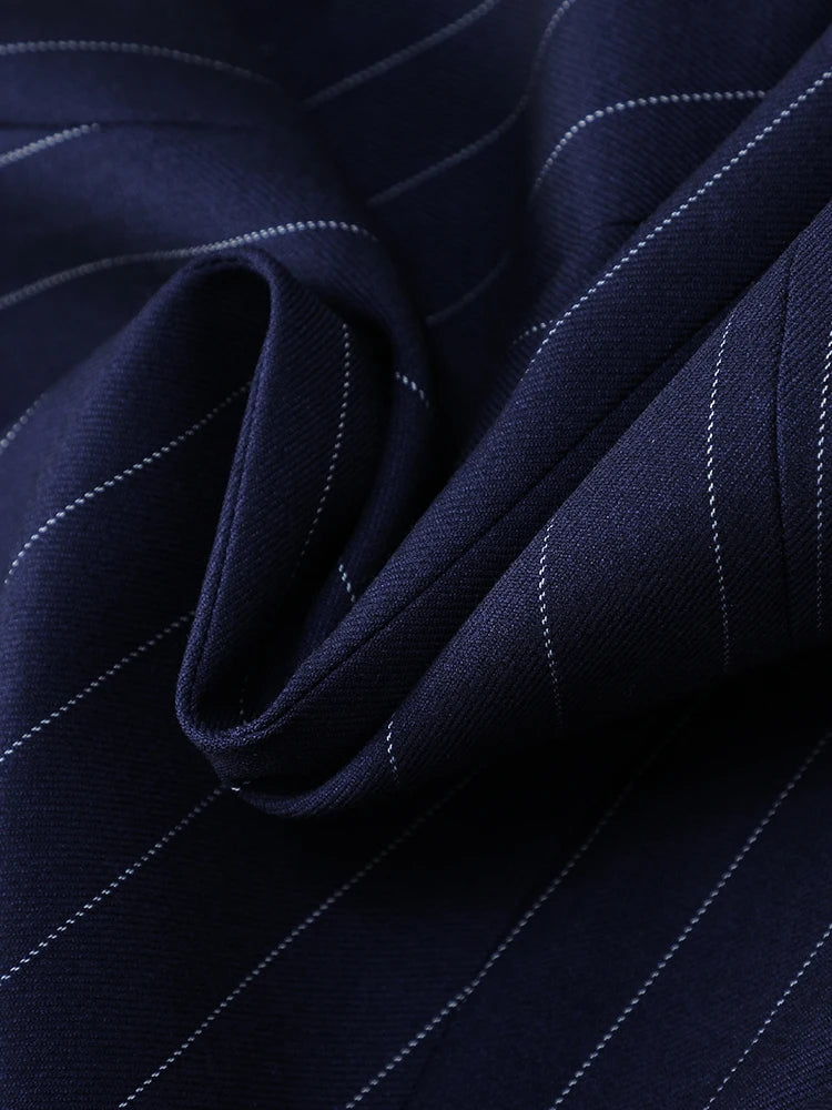 Fashion Autumn Winter Ladies Pant Suit Women Blue Striped Female