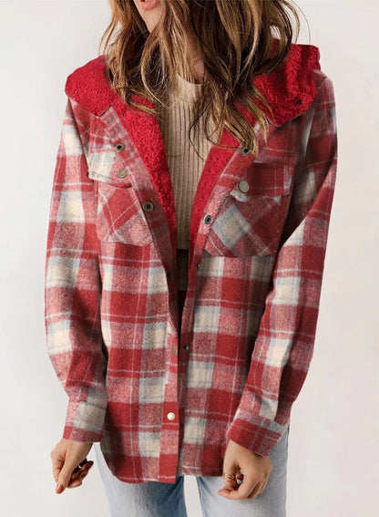 🐻Plush Check Print Hooded Coat