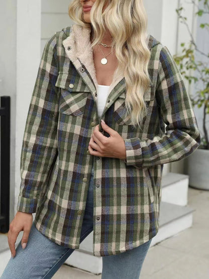🐻Plush Check Print Hooded Coat