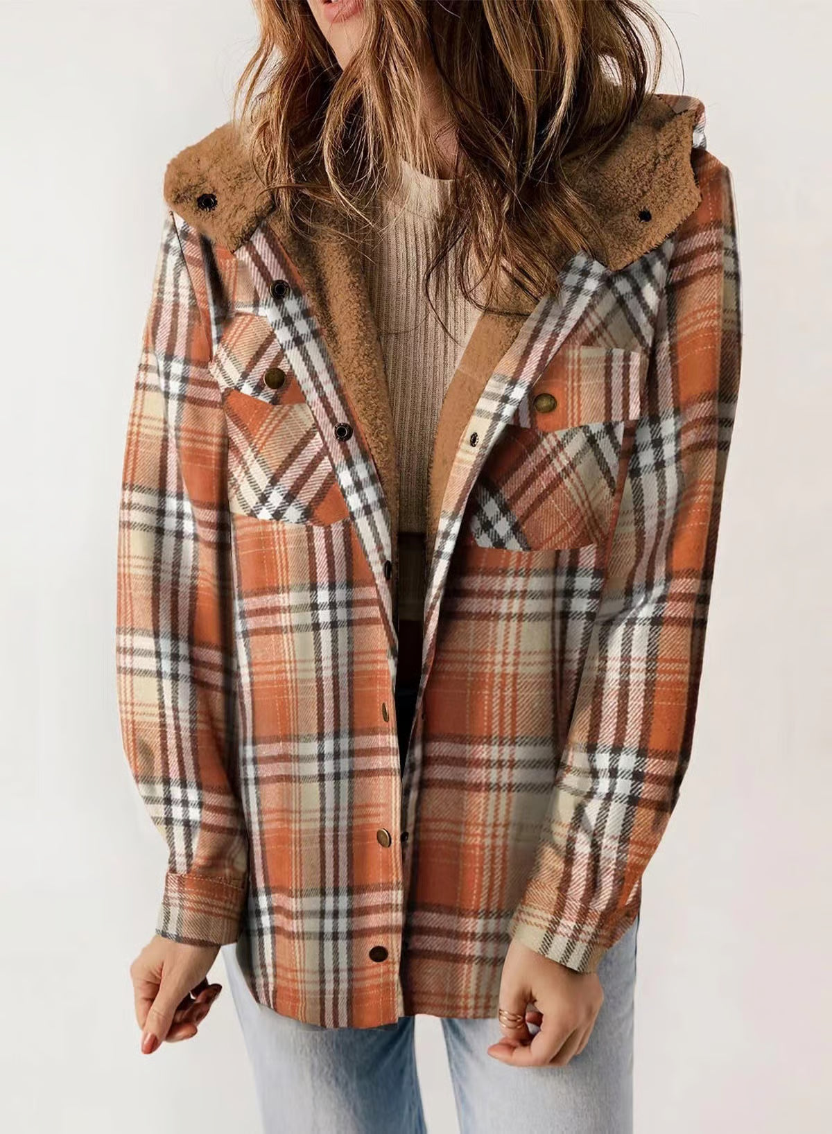 🐻Plush Check Print Hooded Coat