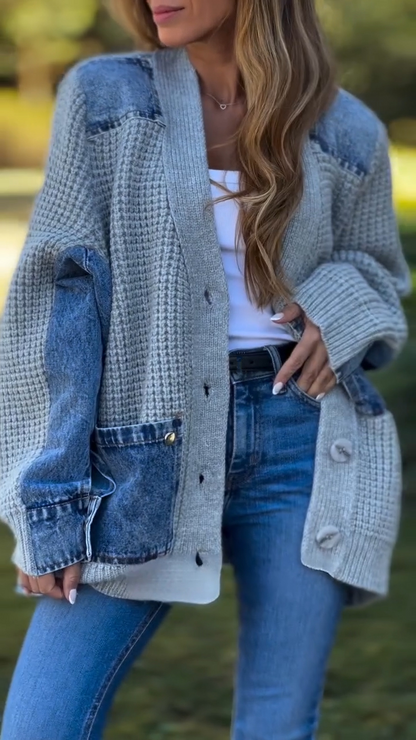 Women Spliced Knitted Casual Coat