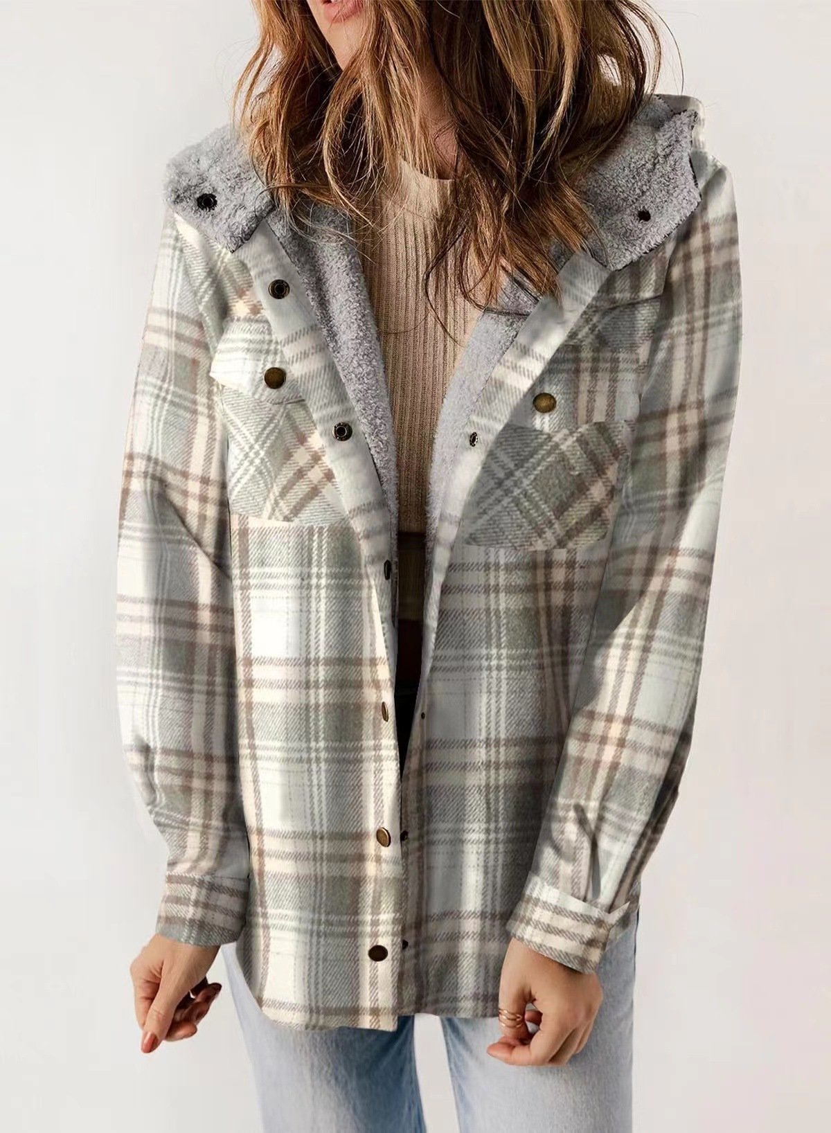 🐻Plush Check Print Hooded Coat