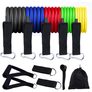 11-piece resistance band set with handles and accessories - laid out
