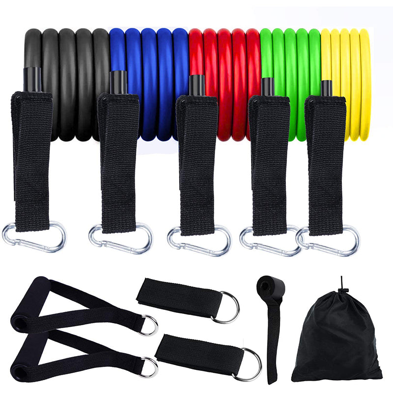 11-piece resistance band set with handles and accessories - laid out