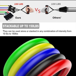 Full 11-piece fitness resistance band set with all accessories